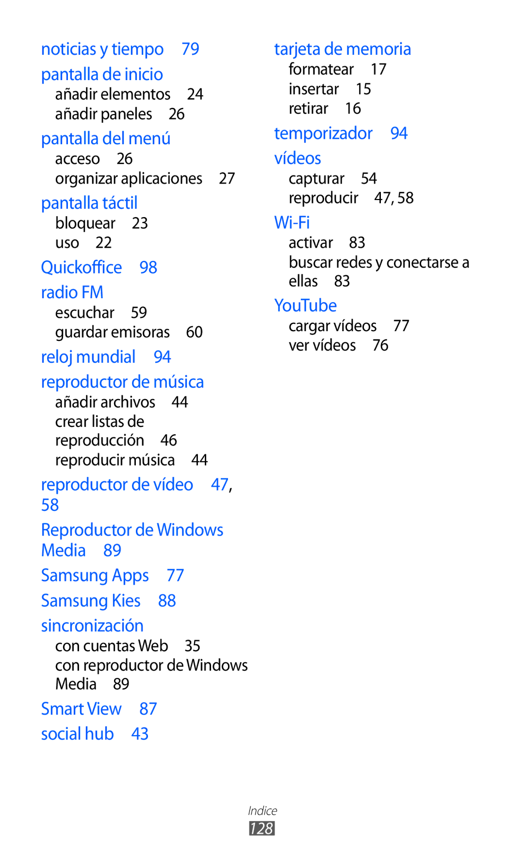 Samsung YP-G1CW/XEE, YP-GI1CW/FOP manual Acceso , Uso , Ellas , Con cuentas Web Con reproductor de Windows Media , 128 